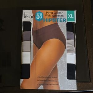 Felina Pima Cotton Hipster Panties - 5 Pack, Black, Gray, White